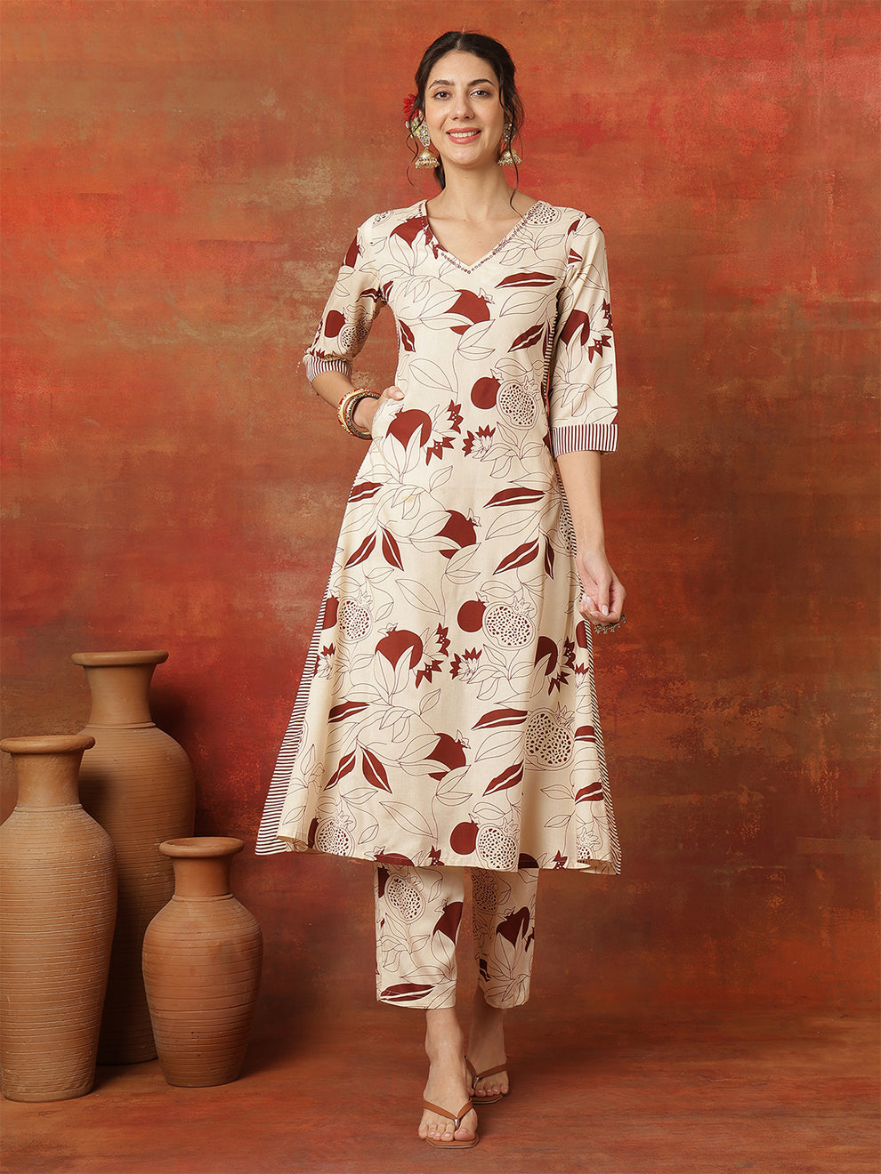 Rayon Calf Length Printed Straight Kurta Pant set