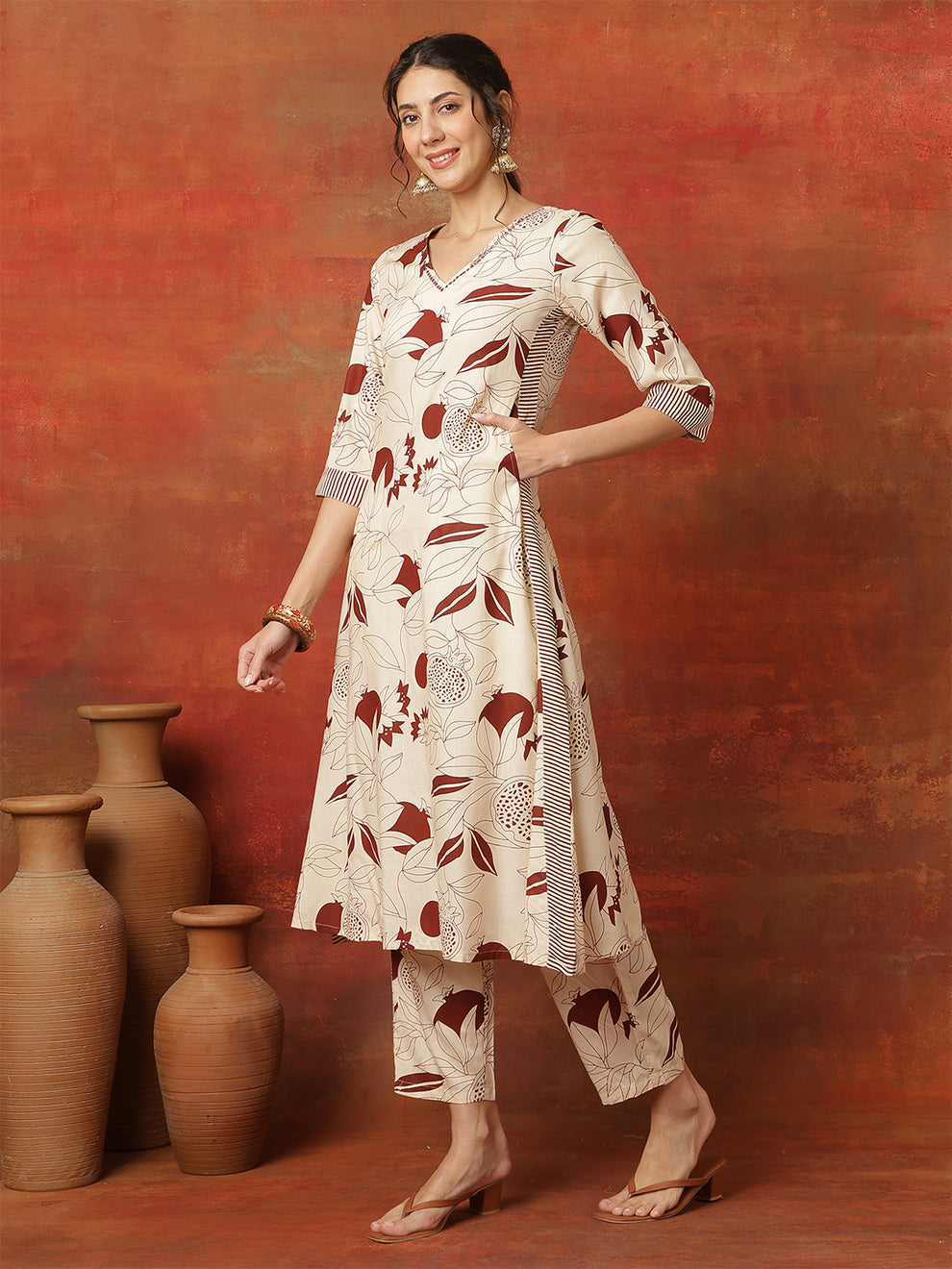 Rayon Calf Length Printed Straight Kurta Pant set