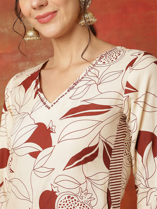 Rayon Calf Length Printed Straight Kurta Pant set