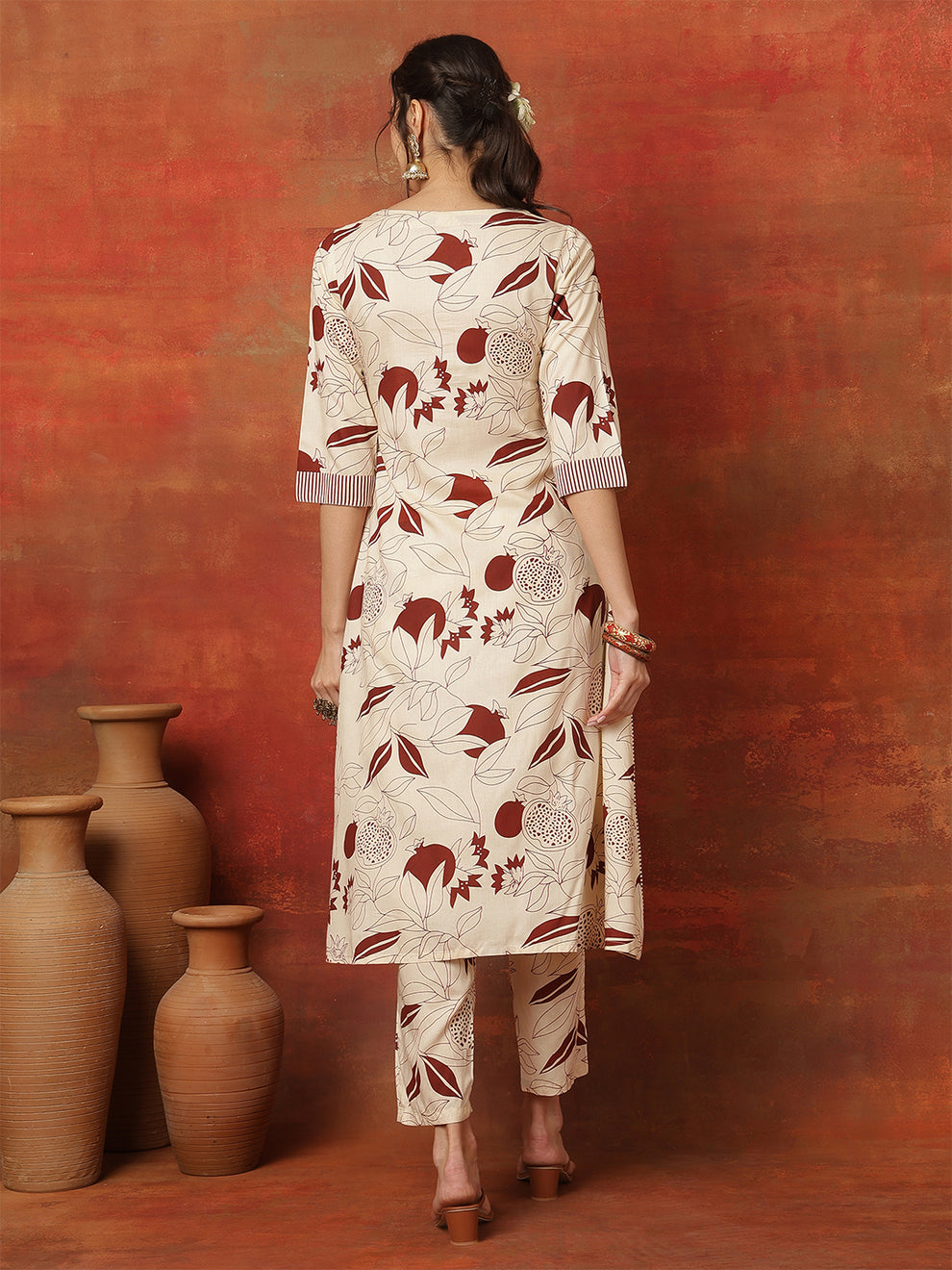 Rayon Calf Length Printed Straight Kurta Pant set