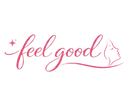 Logo with 'feel good' text and a silhouette of a woman on a white background