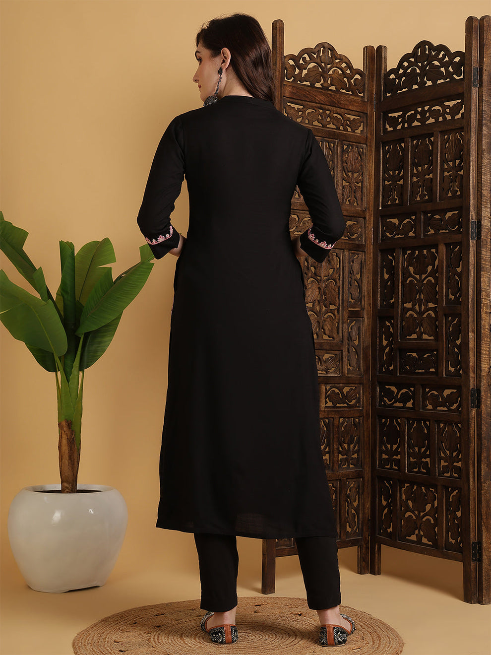 Rayon Calf Length Solid black straight kurta
