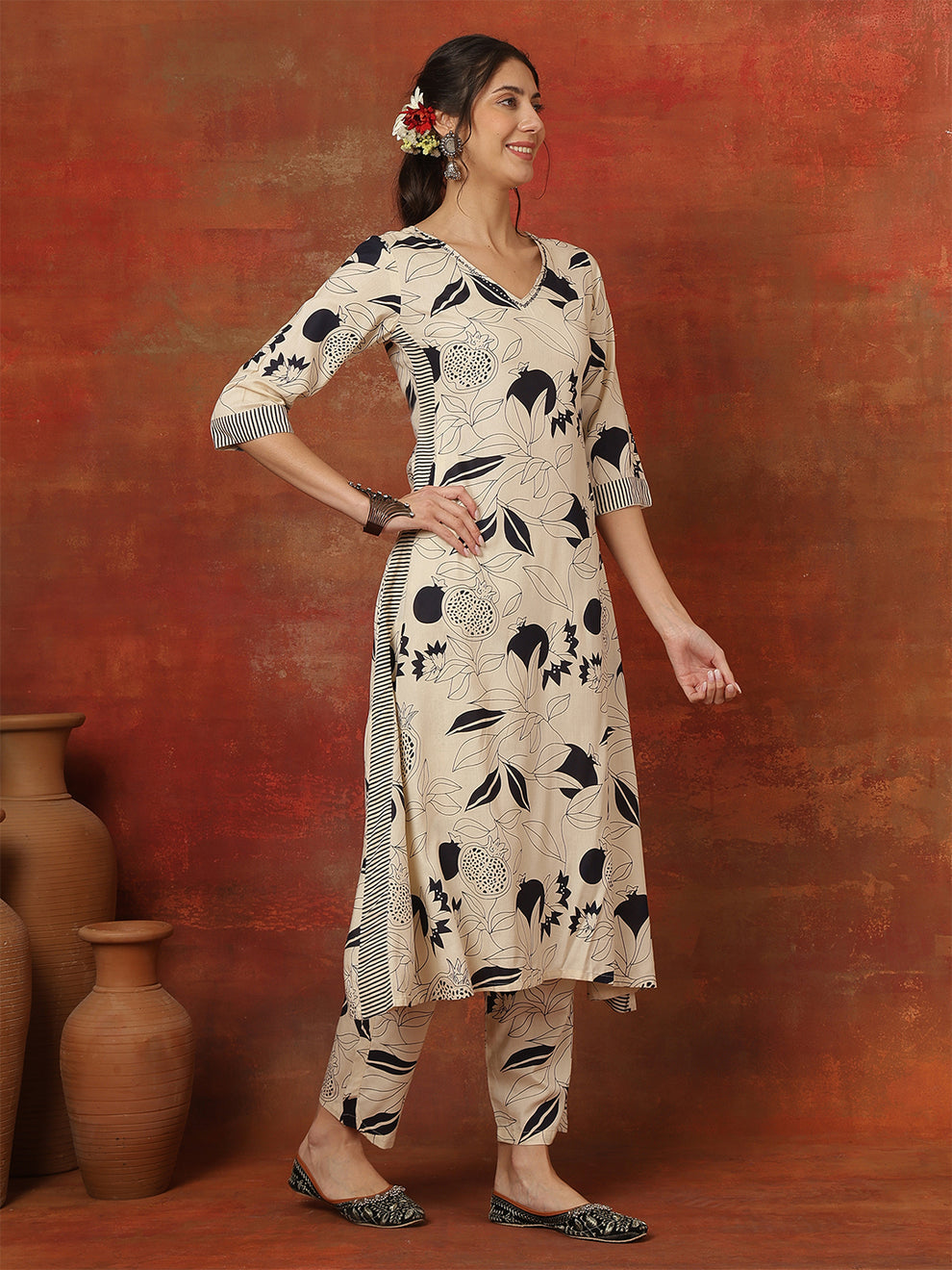 Rayon Calf Length Printed Straight Kurta Pant set
