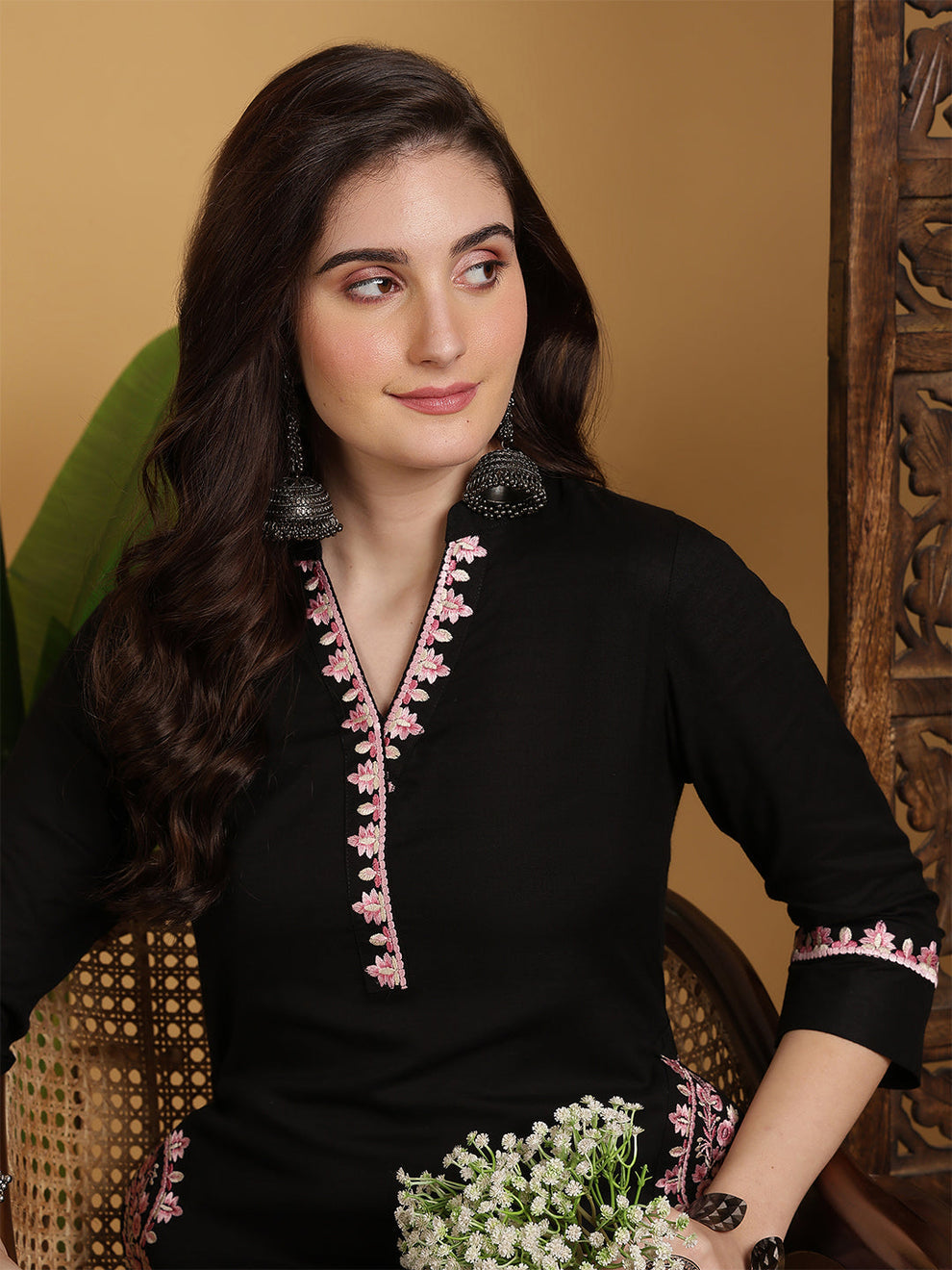 Rayon Calf Length Solid black straight kurta